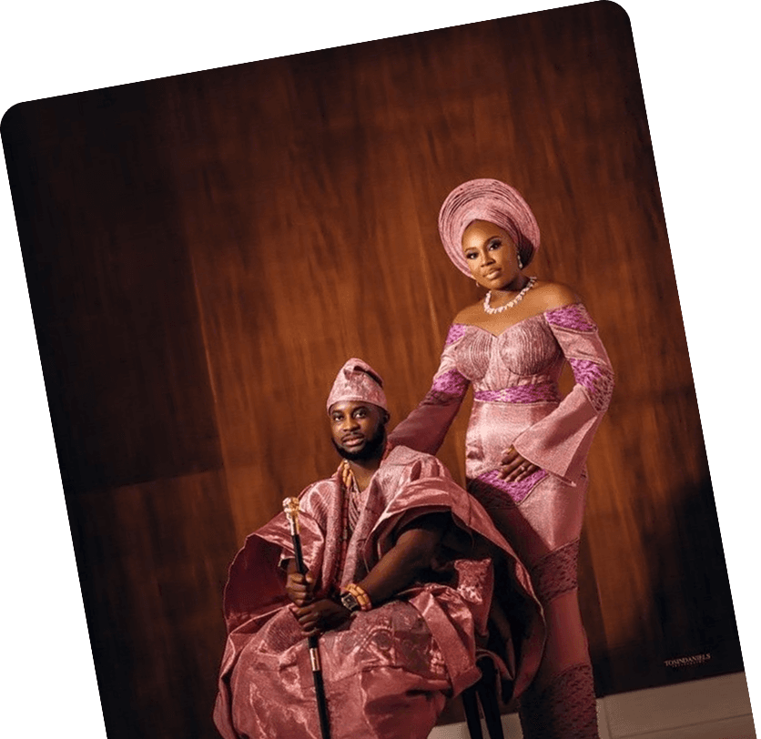 Couple in traditional dress at a wedding