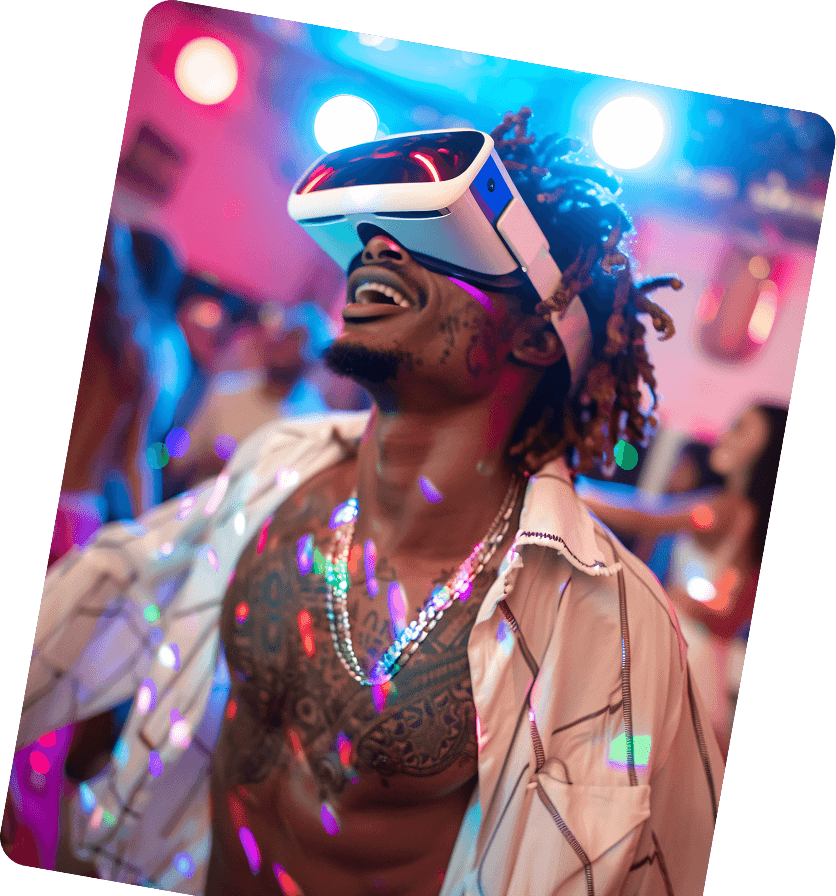 Partygoer in light-up glasses at a festival