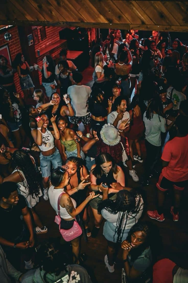 Packed dance floor seen from above